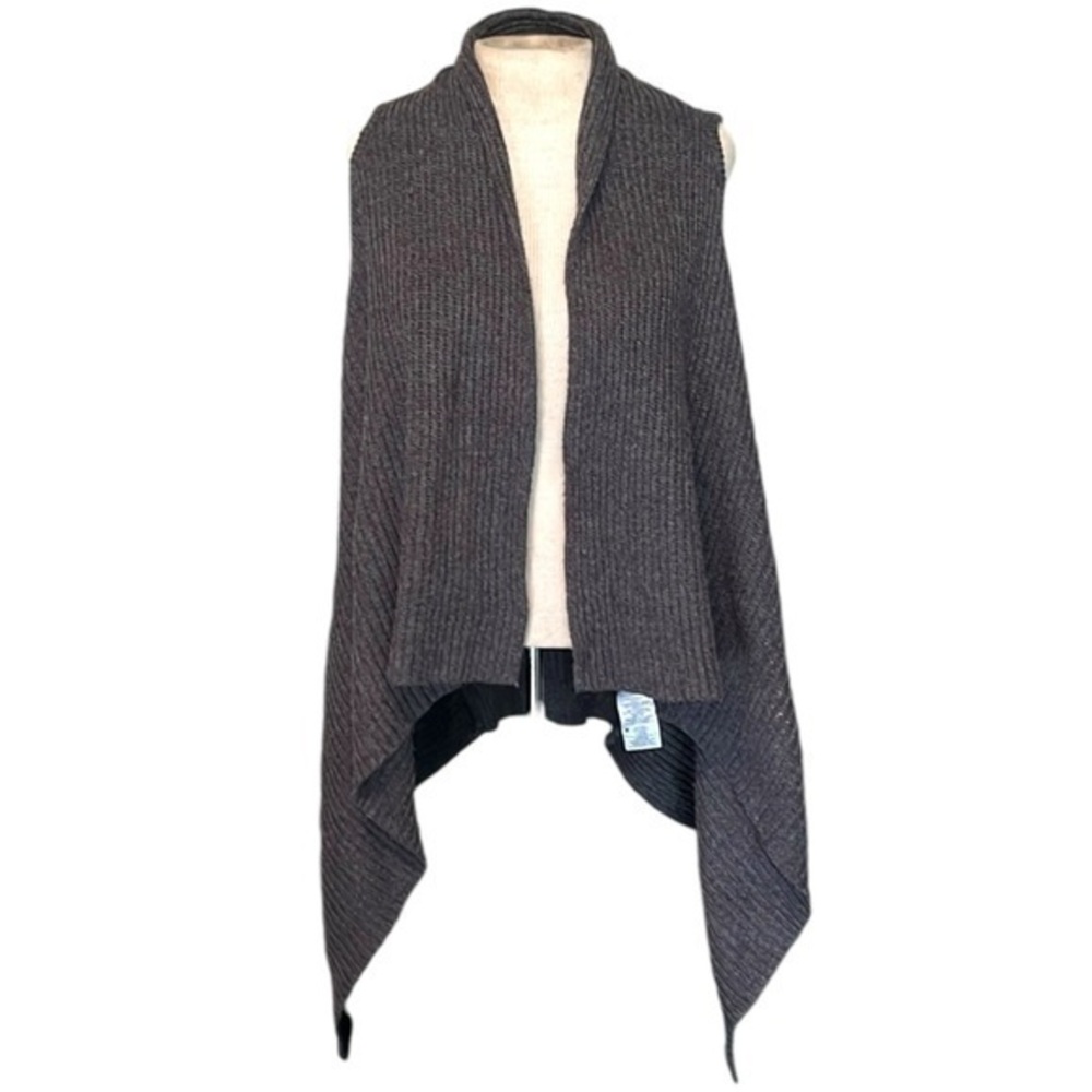 led luxe essentials denim sleeveless cardigan open front sweater color is gray